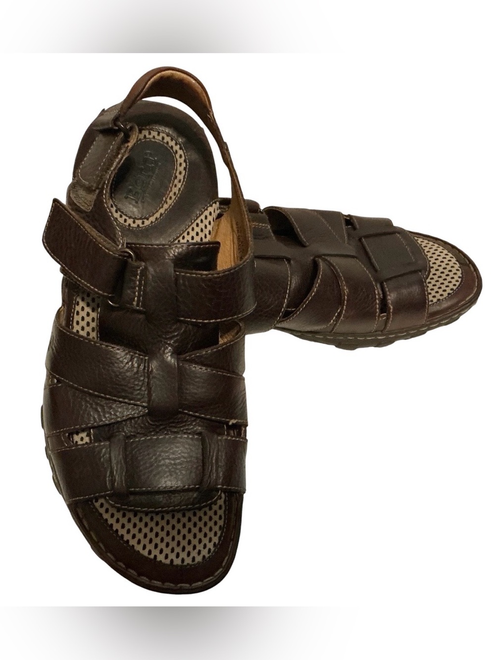 Born Men’s 13 Brown Leather Fisherman Sandals Closed Toe Comfort Hook & Loop